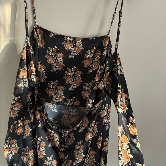 House of Harlow 1960 Black Silk Floral Dress Tie Back Women’s Large Elevated NWT - Picture 4 of 7